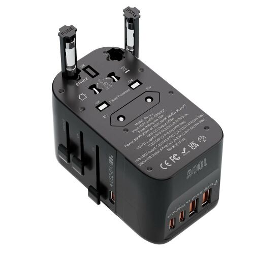 BlitzWolf® BW-TA2 - Priză de călătorie - Convertor priză CA SUA UE Marea Britanie AUS + Încărcător 100W (3xUSB-C + 2x USB-A)