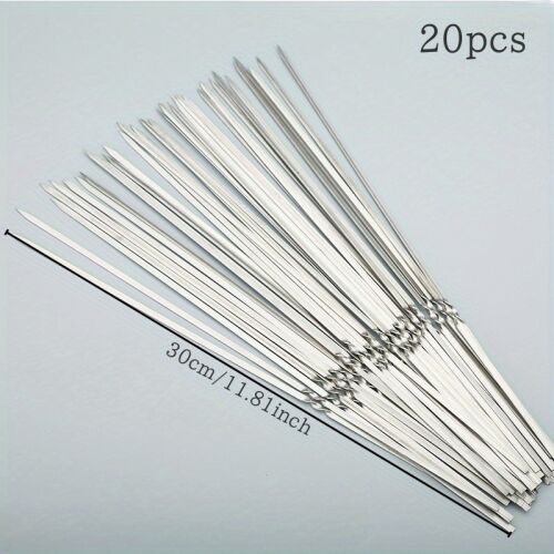 20/50db rozsdamentes acél grillező tűk, tartós, újrafelhasználható, könnyen tisztítható, alkalmas kültéri és beltéri grillezéshez Lapos bot-30cm - 20 db 140221088
