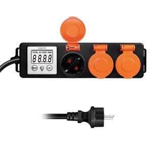 Logilink 3 pólusú kültéri csatlakozósáv energiaköltség-mérővel, 2,0"-os LCD kijelzővel és védőfülekkel 140222020 - Hosszabbító