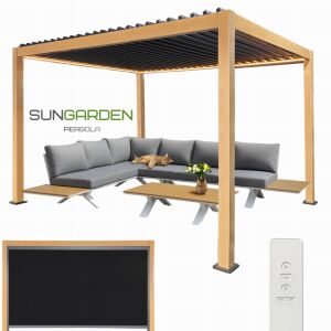 Boho stílusú 3x4 m motoros aluminium pergola LED világítással +4db oldalsó árnyékolóval most ajándék telepítéssel október 15-ig! 140223013 - Otthon & Kert