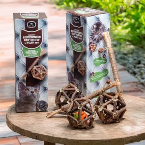 Комплект за дъвчене и игра за котки Silvervine със сребърни топки и пръчки за дъвчене, продуктова опаковка - Игра с котки