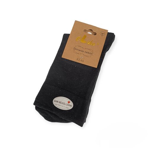 Fekete pamut gumírozás nélküli zokni 43-46-os méretben, kényelmes férfi zokni