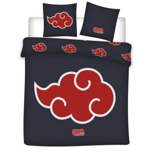 Set lenjerie de pat dublu Naruto Akatsuki 240x220cm, cu design nori roșii - Design interior
