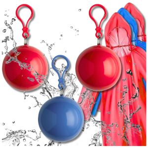 Esőkabát tokban karabínerrel, 3 darabos szett, piros/kék