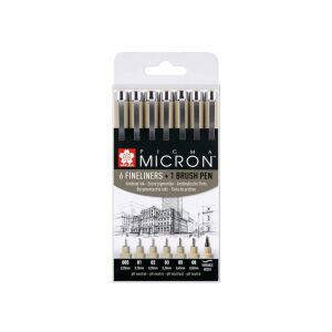 Sakura Pigma Micron szett 6 fineliner toll és 1 Pigma ecset 140233425 - Sakura