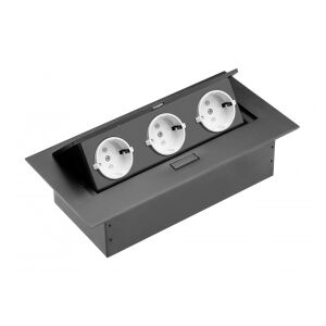 Priza incastrabila dreptunghiulara, 3 prize schuko, neagra, prize albe, GTV 140234579 - Conectori și mufe