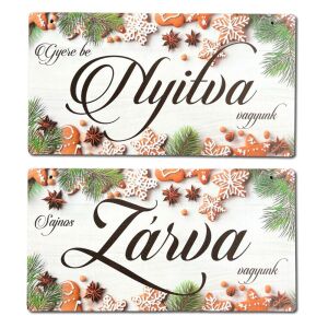 Nyomtatott fa tábla - Zárva-Nyitva tábla - téli mézeskalácsos 24,3x13cm 140235114 - Ajándék tábla