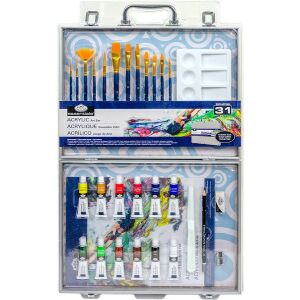 Nagy akrilfestő készlet elegáns kétoldalas átlátszó alumínium táskában - Royal - 31 részes készlet, kb. 60x37x4 cm 140235225 - Akrilfesték