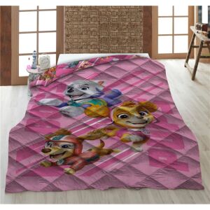 Rózsaszín Mancs Őrjárat steppelt ágytakaró Skye, Rocky és Rubble rajzfilmfigurákkal. - Mancs Őrjárat
