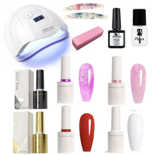 Venalisa gél lakk kezdő szett X5 Plus UV LED lámpával, körömreszelőkkel, primerrel, alap- és fedőlakkal