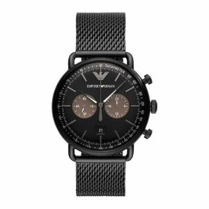 Emporio Armani AR11142 Herren Schwarz Fliegeruhr mit Chronograph - Mode & Kleidung
