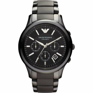 Emporio Armani AR1452 Renato Ceramica Herrenuhr mit schwarzem Keramikband und Chronograph - Uhren für Herren
