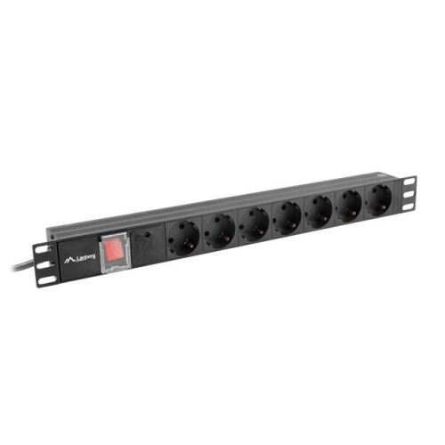 Lanberg PDU-07F-0200-BK 7-es túlfeszültség védő - elosztó 2m 148430025 - Rack szekrény kiegészítő