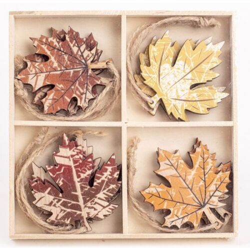 Őszi falevél dekoráció - felakasztható 8 darabos - fa 6x5 cm