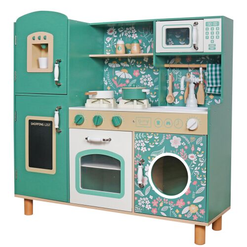 Pepita XXL Grüne Spielküche aus Holz mit Zubehör. Realistische Spielküche mit Backofen, Herd, Spüle und Mikrowelle.