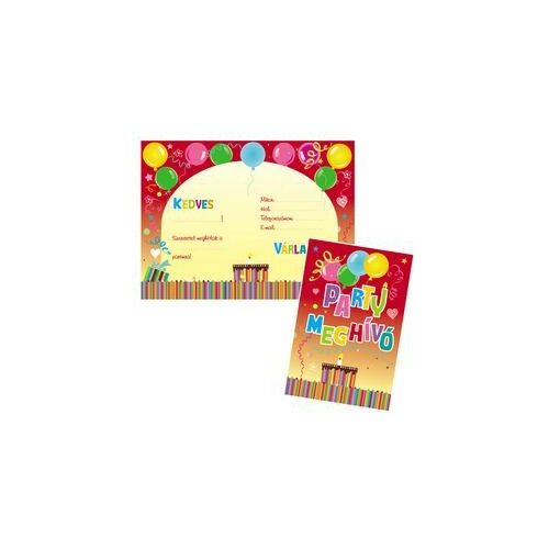 Színes Party Meghívó és Boríték - 8 db-os