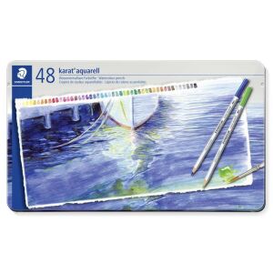 Akvarell ceruza készlet, hatszögletű, fém doboz, STAEDTLER "Karat® aquarell 125", 48 különböző szín 140252745 - Színes ceruza