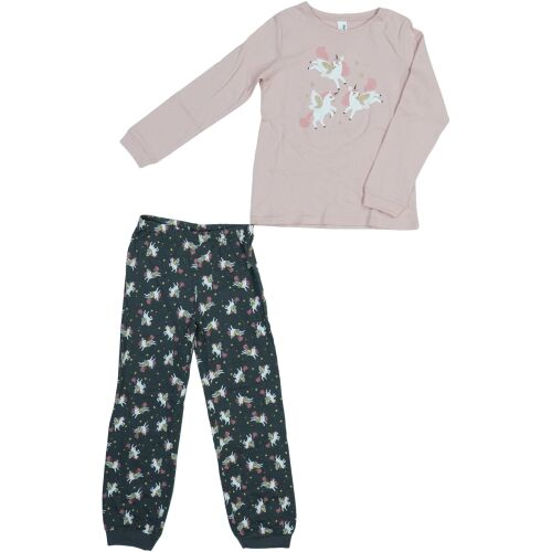 Set pijama Dopodopo pentru fete cu unicorni, marimea 128, bluza roz cu maneca lunga si pantaloni cu model