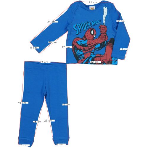 Marvel Spider-Man Modré pyžamo, veľkosť 86, Detské oblečenie na spanie s dlhým rukávom