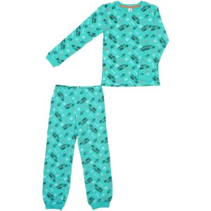 Комплект пижама за момчета Dopodopo, размер 128, зелен, с щампа на превозни средства - Мода и обличане