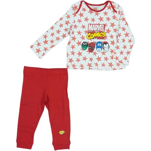 Marvel Comics fiú pizsama szett 80-as méretben, szuperhős karakterekkel és csillagmintával