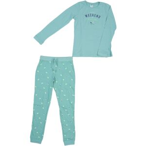 Set pijama verde pentru fete PageOne Young cu imprimeu 'Weekend', marimea 152 - Modă și îmbrăcăminte
