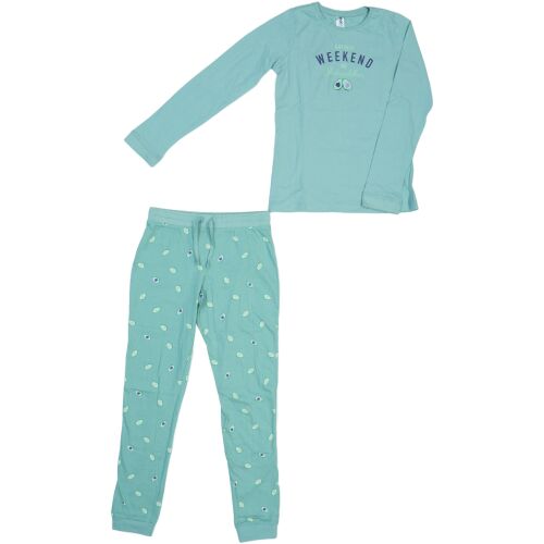 Set pijama verde pentru fete PageOne Young cu imprimeu 'Weekend', marimea 152