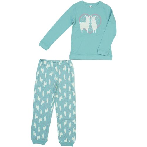 Set pijama pentru fete DopoDopo, mărimea 128, cu un design drăguț cu oi și inimioare pe un fundal albastru deschis