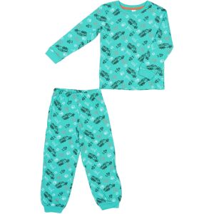 Комплект пижама за момчета Dopodopo зелен размер 104 с модел на пожарни коли - Мода и обличане