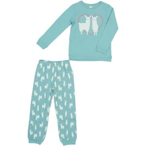 DopoDopo blaues Mädchen Schlafanzug mit Lama-Muster, Größe 116 - Mode & Kleidung