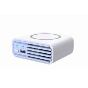 Purificator de aer, wireless, 3 in 1, albastru, din abs, 10 x 10 x 4 cm, incarcare wireless si prin USB, design prietenos cu carcasa telefonului, sistem de siguranta multiplu, extrem de silentios