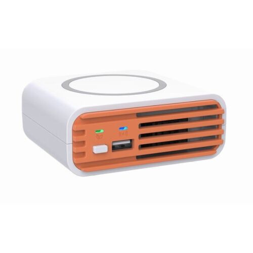 Purificator de aer, wireless, 3 in 1, orange, din abs, 10 x 10 x 4 cm, incarcare wireless si prin USB, design prietenos cu carcasa telefonului, sistem de siguranta multiplu, extrem de silentios