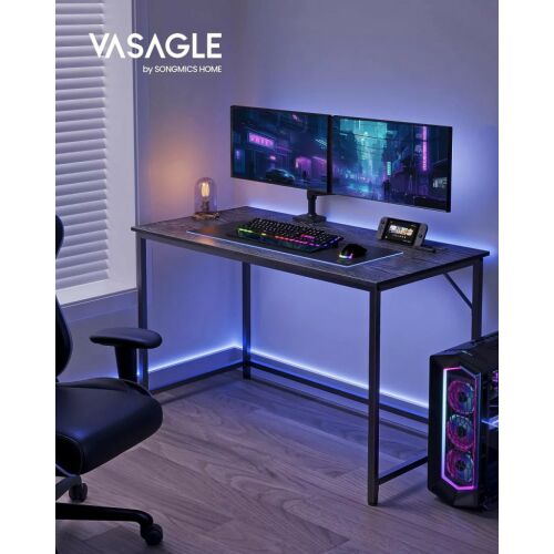VASAGLE fekete gamer íróasztal dupla monitorral és LED világítással - Gamer asztal