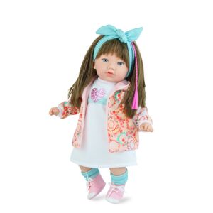 Marina&Pau Alina modern ruhában, csillogó szivecskés szoknyában, színes kiskabátban és fejpánttal- díszdobozban