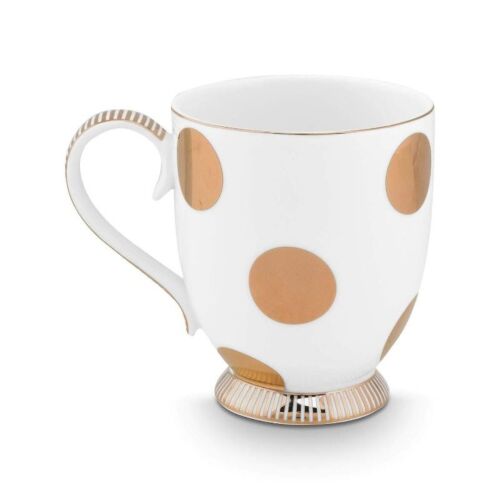 Zestaw 2 kubków porcelanowych, Pip Studio, Dot Delight Biało-Złoty, 350 ml, kolekcja Dot Delight