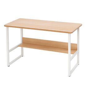 Birou HomeOFFICE în stil scandinav cu raft, blat din lemn deschis și picioare metalice albe, izolat - Birouri pentru calculator.