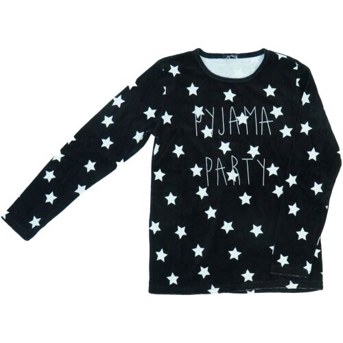 Kiabi lány fekete pizsama felső fehér csillagmintával és 'Pyjama Party' felirattal