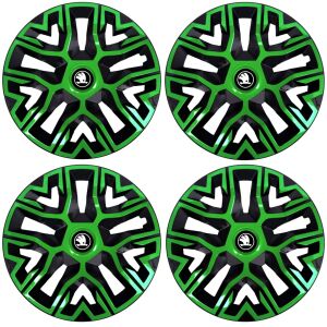 Set 4 Capace Roti 15 inchi (R15), Best Verde-Negru, Compatibile Cu Skoda Nou