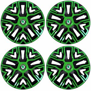 4 db-os 15 colos kerékborító készlet, zöld-fekete színben, Skoda kompatibilis