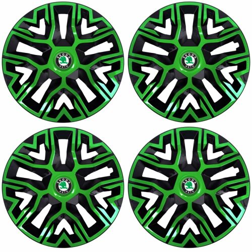 4 db-os 15 colos kerékborító készlet, zöld-fekete színben, Skoda kompatibilis 140364710