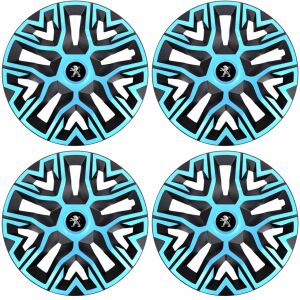 4 db-os 16 hüvelykes kerékborító készlet, azúrkék-fekete, Peugeot-kompatibilis