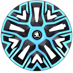 4 db-os 14 colos dísztárcsa készlet, azúrkék-fekete, kompatibilis az új Skoda modellekkel