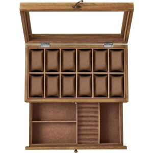 SONGMICS Prémium Óratartó Doboz 12 Rekesszel Diófa Kivitelben 140366959 - Óraforgató & óratartó doboz
