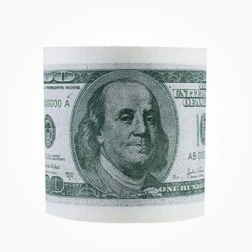 Vicces toalettpapír, 2 rétegű, 100 dolláros bankjegy mintájával nyomtatva, 10 x 10 cm, 10 x 10 cm