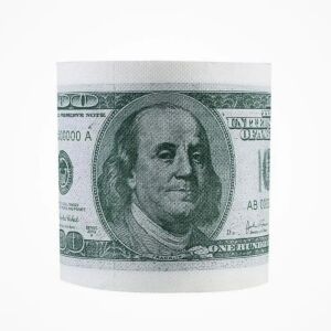 Vicces toalettpapír, 2 rétegű, 100 dolláros bankjegy mintájával nyomtatva, 10 x 10 cm, 10 x 10 cm