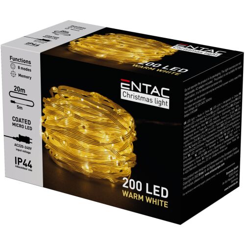 Entac Karácsonyi IP44 200 PVC Bevonatú Micro LED WW 20m (ECML-200-WW) 140381260