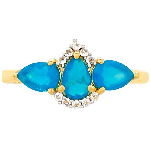 Arannyal Bevont Ezüst Gyűrű Etiópiai Paraiba Kék Opállal és Fehér Topázzal, PCY11331/57 140420452