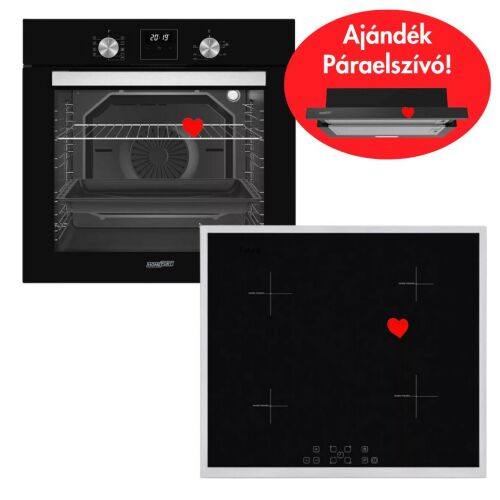 HOMEFORT HSB64DGB Beépíthető fekete sütő + HOMEFORT HFBI64T2B indukciós főzőlap + ajándék HPK611B Beépíthető fekete kihúzható elszívó 140420805
