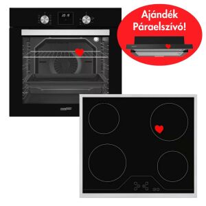 HOMEFORT HSB64DGB Beépíthető fekete sütő + HOMEFORT HFBK64T2B kerámia főzőlap + ajándék HPK611B Beépíthető fekete kihúzható elszívó 140420806 - Sütő