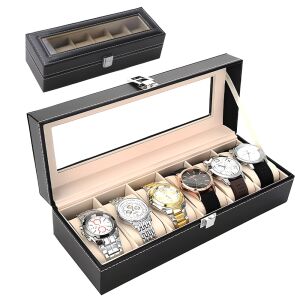 Teno® óradoboz, szervezés és tárolás, 6 rekesz, puha bélés, öko-bőr külső, 30 x 11 cm, fekete színű 140438379 - Óraforgató & óratartó doboz